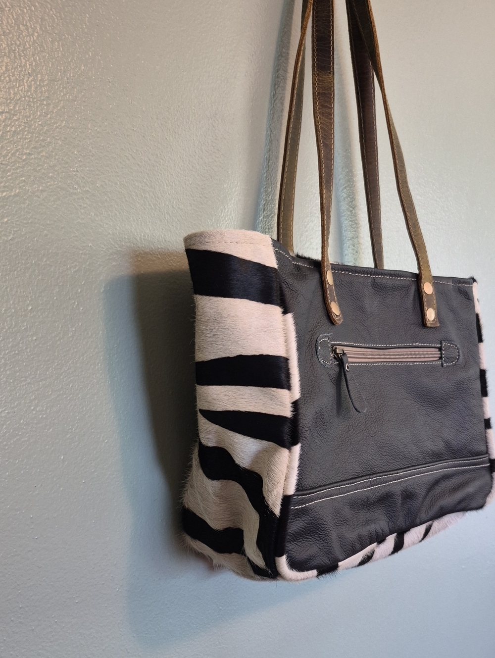 Myra Bag Zebra Print Leather Shoulder Bag - Picture 6 of 7